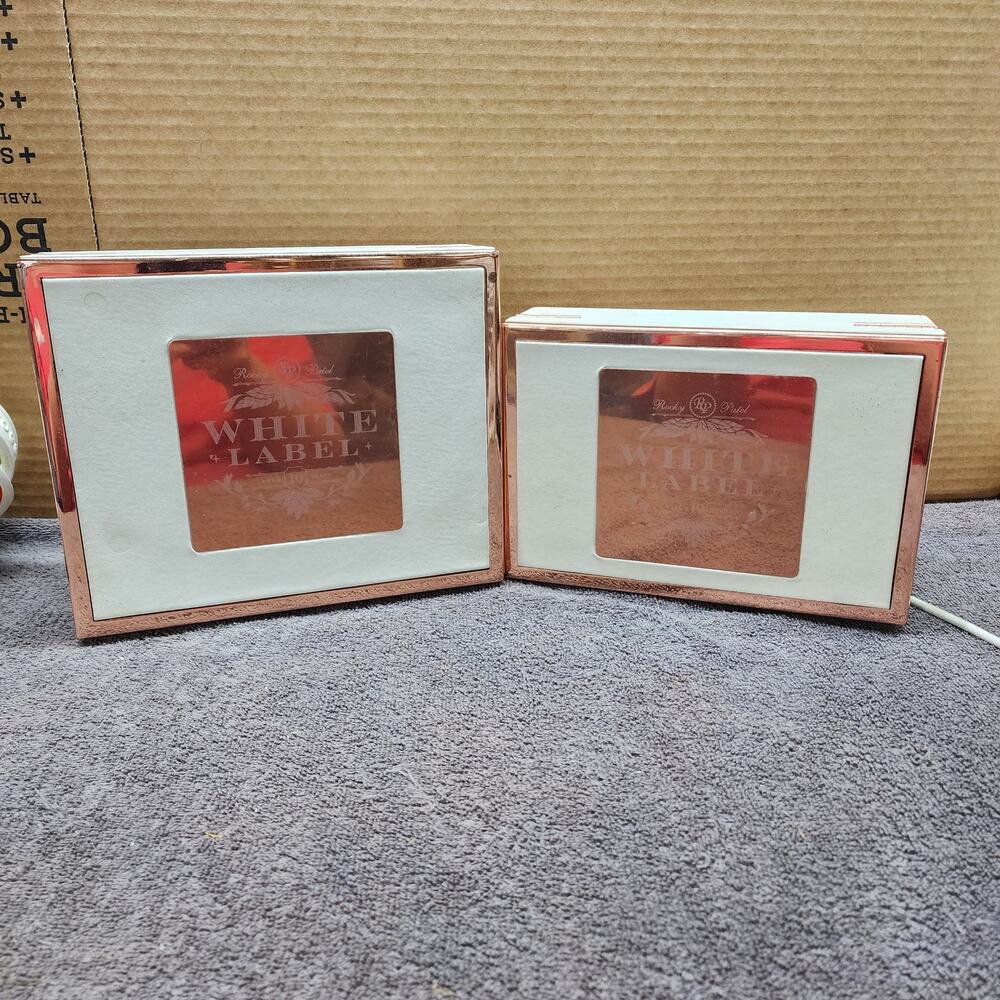 Set of 2 Rocky Patel White label Toro Cigar Boxes White Leather b53